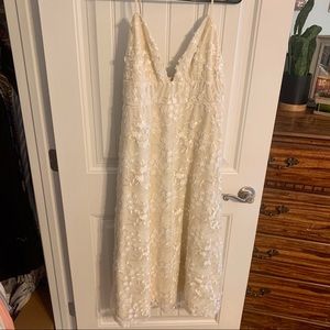 Lulus Cream Embroidered Floral Lace Midi Dress